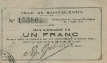 Francia 1 Franc - City of Saint-Quentin - 03-08-1914
