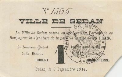 Francia 1 Franc - City of Sedan - 02-09-1914