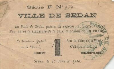 Francia 1 Franc - City of Sedan - 15-01-1916
