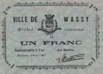 Francia 1 Franc - City of Wassy - April 1917