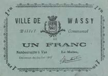 Francia 1 Franc - City of Wassy - July 1917
