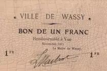 Francia 1 Franc - City of Wassy - November 1915
