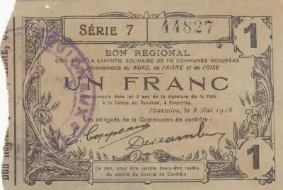 Francia 1 Franc - Fourmies - Regional Coupon  - 08-05-1916 - Serial 7