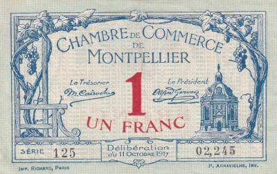 Francia 1 Franc - Montpellier - Chambre de Commerce - 1917 - S�rie 125
