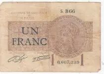 Francia 1 Franc - Paris Chamber of Commerce - 1919-1922 - F - Serial B.66