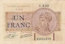 Francia 1 Franc - Paris Chamber of Commerce - 1919-1922 - VF - Serial A.22
