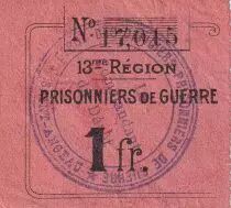 Francia 1 Franc - Prisonniers de guerre - 13�me r�gion - Saint-Angeau