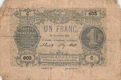 Francia 1 Franc - Soci�t� G�n�rale - 18-11-1871 - Serial C