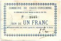 Francia 1 Franc Croix-Fonsomme City - 1915