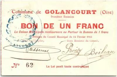 Francia 1 Franc Golancourt City