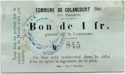 Francia 1 Franc Golancourt City
