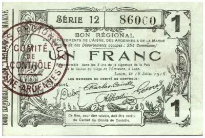 Francia 1 Franc Laon R�gional - 1916