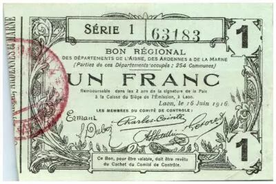 Francia 1 Franc Laon R�gional - 1916