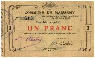 Francia 1 Franc Maissemy City - 1915