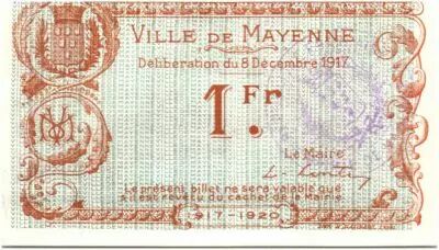 Francia 1 Franc Mayenne City - 1917
