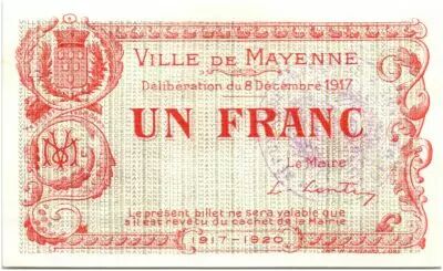 Francia 1 Franc Mayenne City - 1917