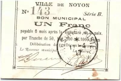 Francia 1 Franc Noyon City - 1915