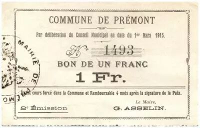 Francia 1 Franc Premont City - 1915