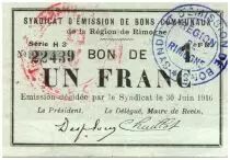 Francia 1 Franc Rimogne City - 1916