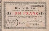 Francia 1 Franc Saint-Quentin City - 1915 - WWI Serial C - F to VF