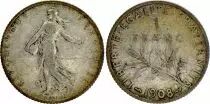 Francia 1 Franc Semeuse - 1908 - Silver - F - KM.844