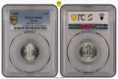 Francia 1 Franc Semeuse - 1909 - PCGS MS66