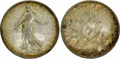 Francia 1 Franc Semeuse - 1909 - Silver - VF - KM.844