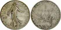 Francia 1 Franc Semeuse - 1912 - Silver - F to VF - KM.844