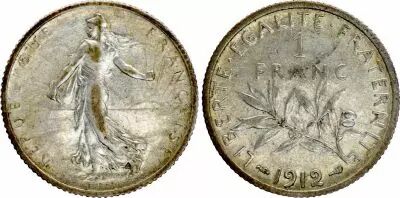 Francia 1 Franc Semeuse - 1912 - Silver - VF - KM.844