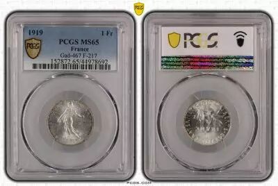 Francia 1 Franc Semeuse - 1919 - PCGS MS 65