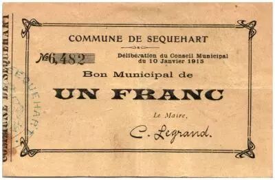 Francia 1 Franc Sequehart City - 1915