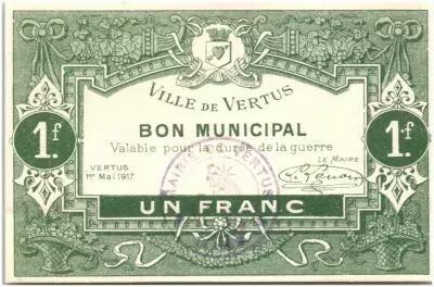 Francia 1 Franc Vertus City - 1917