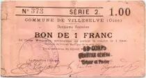 Francia 1 Franc Villeselve City - 1915