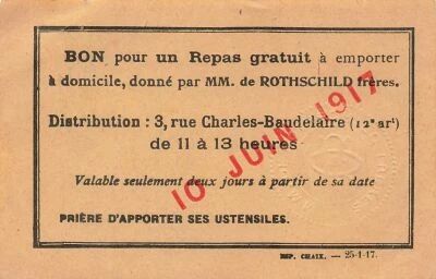 Francia 1 Free Lunch - given by de Rothschild brothers - 10-06-1917