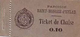 Francia 10 cent. Paris Ticket de chaise paroisse.