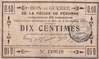 Francia 10 centimes - P�ronne War Bond - September 2, 1915 - Series No. 149618