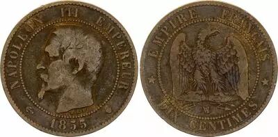 Francia 10 Centimes Napoleon III Nude head - 1855 MA Marseille