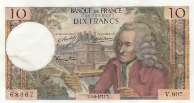 Francia 10 Francs  - Voltaire - 02-08-1973 - Serial V.907