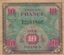 Francia 10 Francs - Allied Military Currency - Flag - 1944 - Without serial - F - P.116