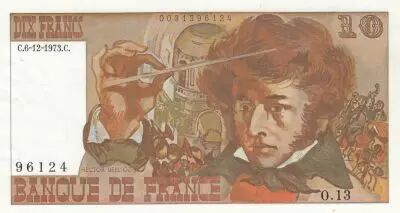 Francia 10 Francs - Berlioz - 06-12-1973 - Without signature - Serial O.13