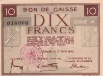 Francia 10 Francs , Colmar Chambre de Commerce, Serial A - 1940