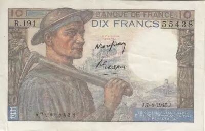 Francia 10 Francs - Miner - 07-04-1949 - Serial B.191