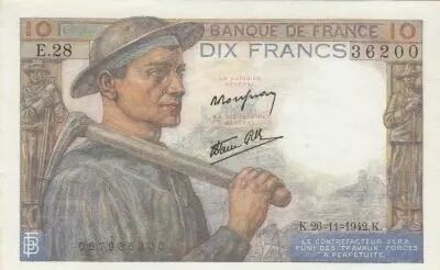 Francia 10 Francs - Miner - 26-11-1942 - Serial E.28