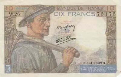 Francia 10 Francs - Miner - 26-11-1942 - Serial W.26