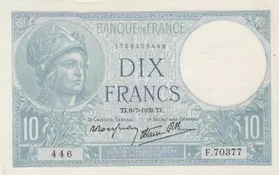 Francia 10 Francs - Minerva - 06-07-1939 - Serial F.70377