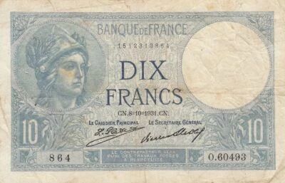 Francia 10 Francs - Minerva - 08-10-1931 - Series O.60493