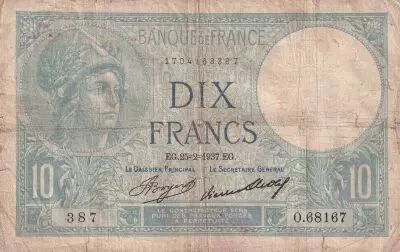 Francia 10 Francs - Minerva - 25-02-1937 - Serial O.68167 - F - P.73