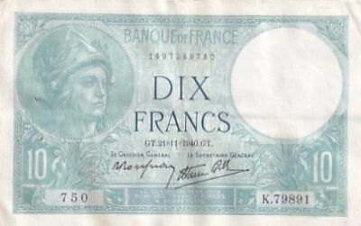 Francia 10 Francs - Minerve - 21-11-1940 - S�rie K