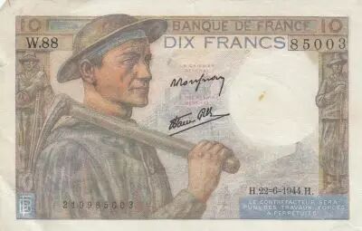 Francia 10 Francs - Minor -  22-06-1944 - Serial W.88