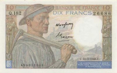 Francia 10 Francs - Minor - 10-03-1949 - Serial Q.182
